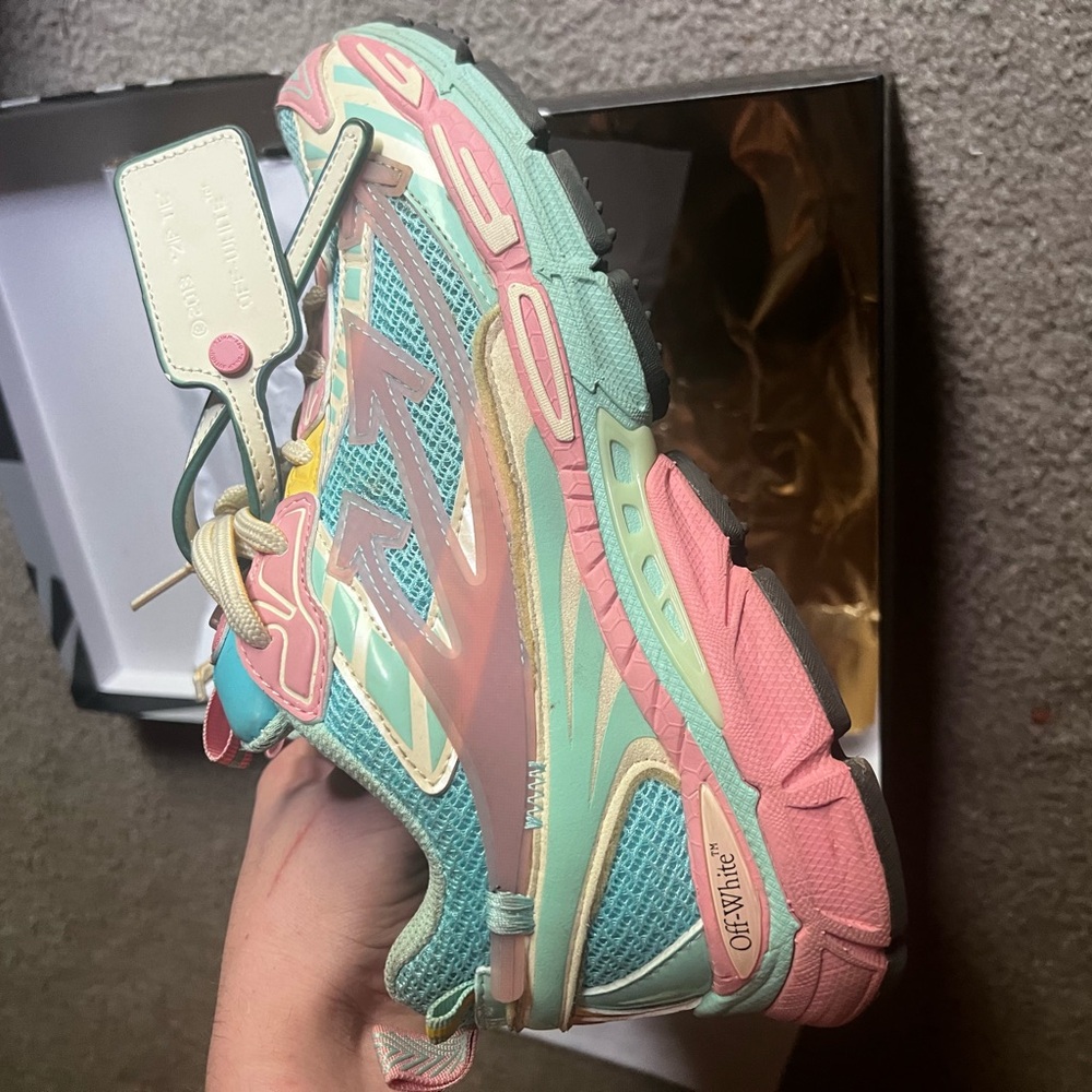 Off-White Pink and Green Sneakers Vibrant Design
